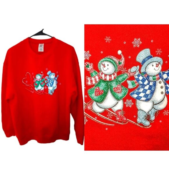 Vintage 90s Y2K Christmas Snowman Sweatshirt Women's Size Large - Picture 1 of 5